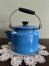 1940s Bright Royal Blue Enamelware Teapot | Kettle with Wooden Handle | ... - $29.69