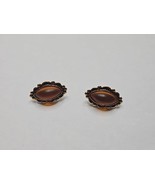 Earrings, Oval Shape Amber Color Stone Costume Jewelry, Gold Tone Vintag... - $14.00 CAD