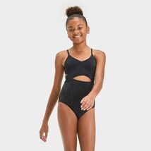 Girls&#39; Solid One Piece Swimsuit - art Class™ Black M: Adjustable Strap, ... - $240.91 MXN