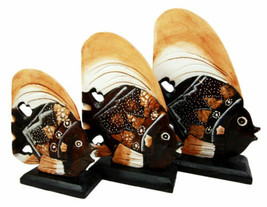Balinese Wood Handicrafts Tropical Solar Angel Fish Family Set of 3 Figu... - $29.99