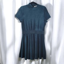 Juicy Couture Dress Woman Large Blue Ribbed Velour Soft Turtleneck Short Sleeve - $21.31