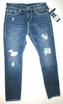 New Womens True Religion Brand Jeans Nu Boy Super T Blue White 24 NWT USA Ripped - £277.69 GBP
