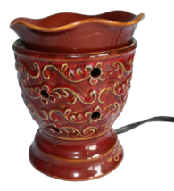 Scentsy DSW Roma Rust Red Brown Oil Wax Melt Warmer Aroma Floral Print Works! - £15.36 GBP