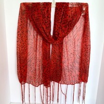 Romantic Red Black Animal Print Scarf Lightweight Polyester 60&quot; x 20&quot; - £8.00 GBP