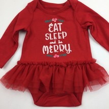 Cat &amp; Jack Baby Girls Eat Sleep Be Merry Christmas Tutu Bodysuit Red NB Newborn - £14.32 GBP