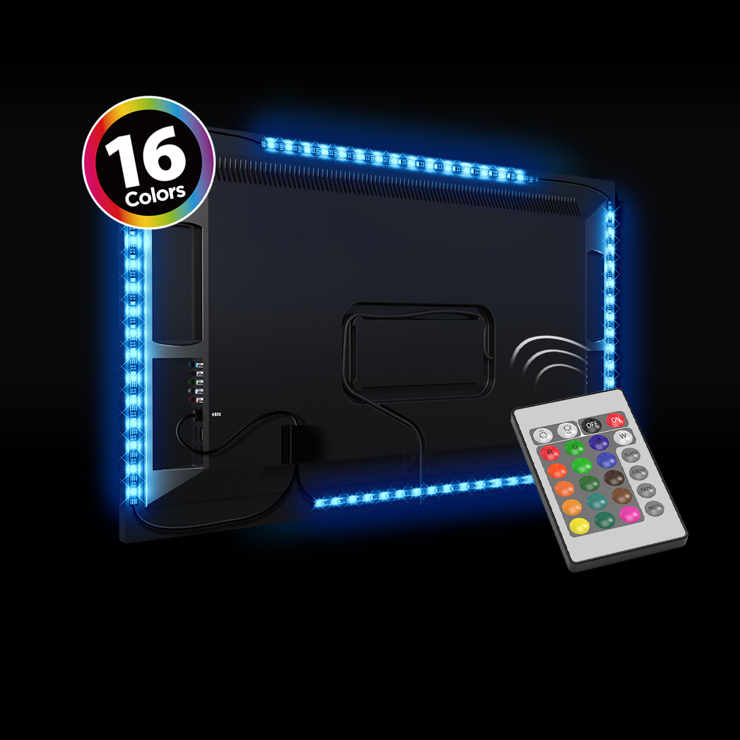 ONE Products 16 Color, 4 Strips LED Lights, TV Backlight Kit with Remote - $14.99