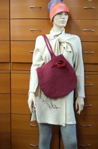 FELTED BAG WITH BROOCH BURGUNDY SHOULDER BAG ZIPPER UNIQUE GIFT FOR WOMEN - £99.62 GBP