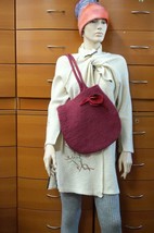 FELTED BAG WITH BROOCH BURGUNDY SHOULDER BAG ZIPPER UNIQUE GIFT FOR WOMEN - £101.23 GBP