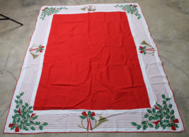 Vtg Vera Neumann Rectangle Christmas Holly Horn Tablecloth USA 51x68 - £34.22 GBP