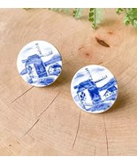 Windmill Dutch Hand Painted Ceramic Earring Blue White Screw Back Handma... - $273.50 MXN