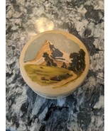 Vintage Reuge Musical Cosmetic Powder Puff Box Mountain Scene Switzerland - $14.85