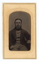 CIRCA 1860&#39;S Paper Framed Hand Tinted TINTYPE Large Man With Beard Sitting Down - £14.49 GBP