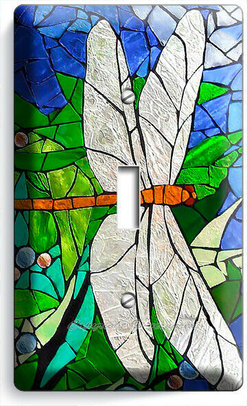 DRAGONFLY MOSAIC STAINED GLASS LOOK 1 GANG LIGHT SWITCH WALL PLATE BEDROOM DECOR