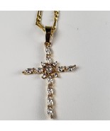 18 kt Gold Filled Hollow Clear Marquee Crystal Cross with 21&quot; Figaro Chain - $689.76 MXN