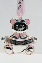 &quot;Baby&#39;s 1st Christmas&quot; 2017 Pink &amp; Silver Bear w/RHINESTONES Christmas Ornament - £10.35 GBP