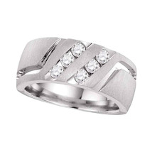 14k White Gold Mens Round Diamond Double Two Row Wedding Matte Band Ring 1/2 - £1,357.30 GBP