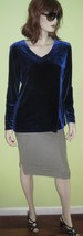 Vtg Vittoria Virini Women&#39;s Blue Velvet Blouse Tunic Long Sleeve Pullover Top L - £27.52 GBP
