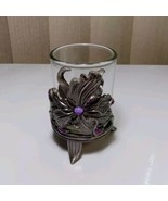 Floral Pewter Votive Tea Light Candleholder Glass Enchantment Purple Gems - $9.49