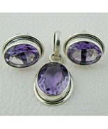 925 Sterling Silver Amethyst Gemstone Handmade Pendant Earrings Women Gi... - £39.35 GBP