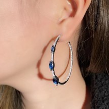 Hot Sale Lab Created Sapphire &amp; Diamond 14K White Gold Over Crystal Hoop Earring - £119.81 GBP