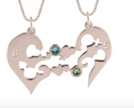 CUSTOM HEART BIRTHSTONE NECKLACE SET: STERLING SILVER, 24K GOLD, ROSE GOLD - £111.64 GBP