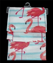 Deborah Connolly Coral Flamingos Aqua White Stripes Nubby Shower 71x72Curtain - £27.33 GBP