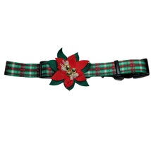 Christmas Plaid Dog Collar Removable Poinsettia Flower Adjustable Green Pet - £10.29 GBP