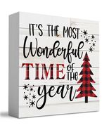 Merry Christmas Reindeer Tree Wood Box Sign Farmhouse Decor 5x5 Inches - €6,59 EUR