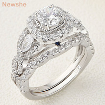 Newshe 2 pcs engagement wedding ring set for women 925 sterling silver 2 4ct round pear thumb200