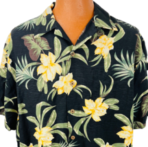 Caribbean Hawaiian Aloha XL Shirt Hibiscus Flowers Palm Leaves Tropical Black - £39.61 GBP