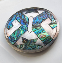 Vintage Taxco 925 Sterling Silver Mother Of Pearl Brooch Pendant - £32.86 GBP