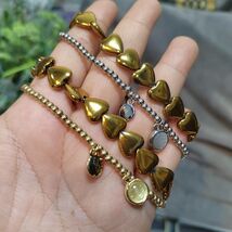Double Layer Fashion Design Natural Pyrite Love Shape Bead, Gold/Silver ... - $77.17