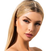  Head Chain Rhinestone Hair Jewelry Gold Elastic Headpiece Wedding Crystal - £25.57 GBP