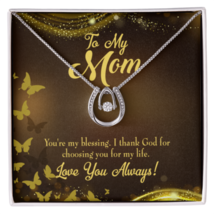 To Mom You&#39;re my Blessing Lucky Horseshoe Necklace Message Card 14k w CZ Crysta - £41.04 GBP+