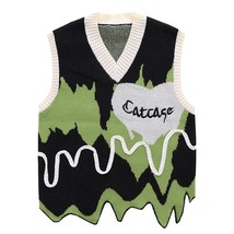 Harajuku Black Green Colorblock Jumper Sweater Vest Women's y2k Retro Oversized  - £99.73 GBP