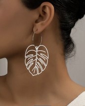 Earrings Silver Monstera Philodendron Tropical Leaf Palm Drop Earrings - £19.22 GBP