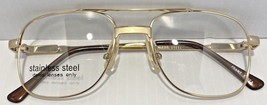 VTG Aviator Style Eyeglasses GOLD Metal Frame Double Bridge Stainless Steel SST - £29.87 GBP