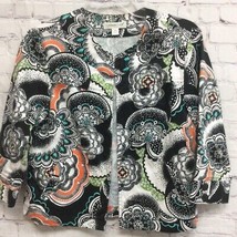Coldwater Creek Womens Suit Jacket Blazer Black Floral Stretch Pocket Pe... - $13.96