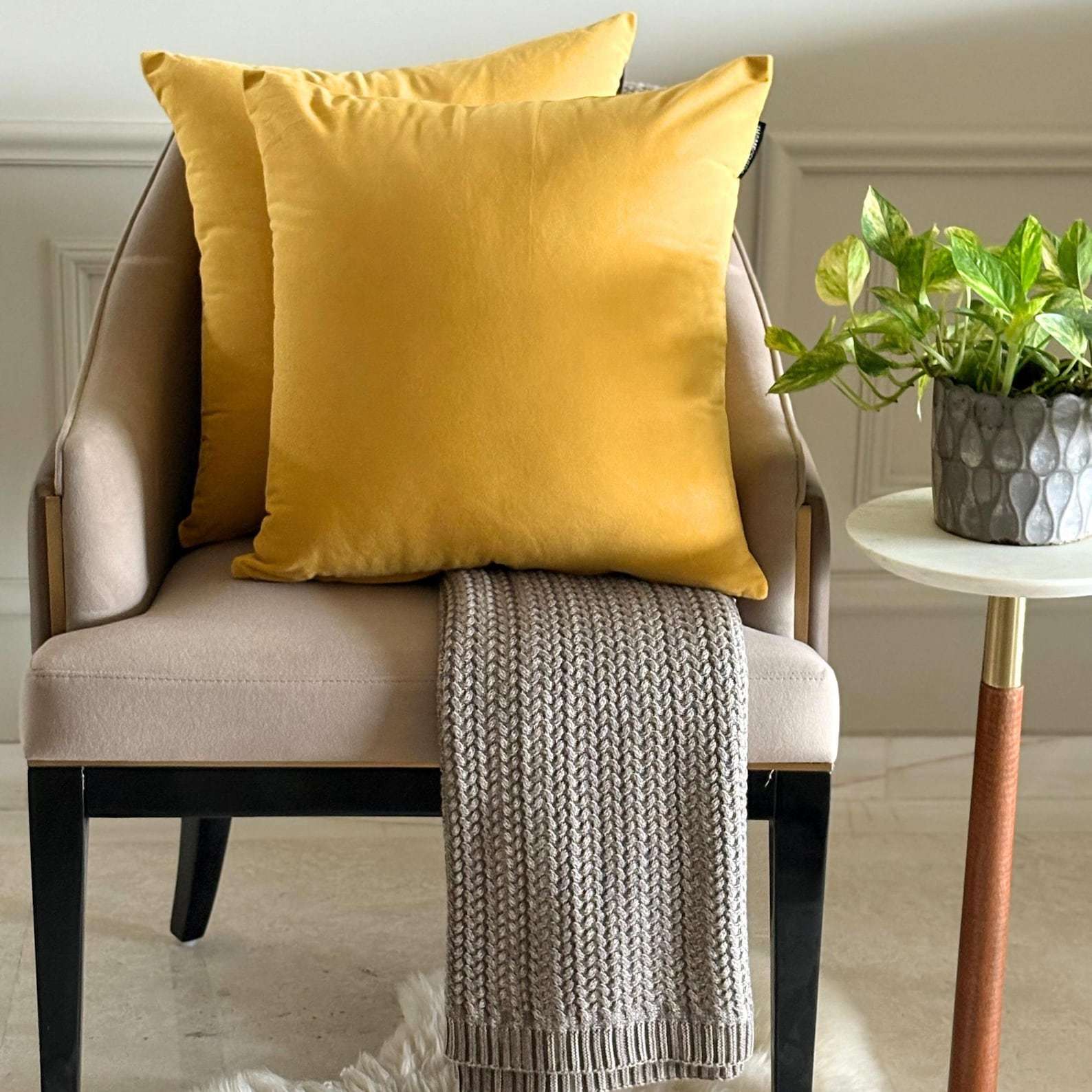 The HomeCentric Luxury Throw Pillow Covers Solid Set of 2- Mustard Yello... - $26.90+