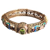 Vintage Asian Vermeil &amp; Cloisonne Inlay Hinged Bracelet - $146.51