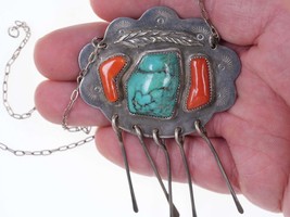 Vintage Native American Sterling turquoise and coral necklace - £178.05 GBP