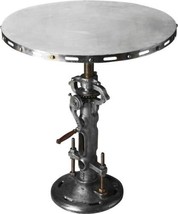 Bar Table Industrial Pipe Pedestal Distressed Metalworks Gray Iron Wood H - £1,205.61 GBP