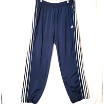 Adidas Track Pants Mens Size Large Navy Blue 3  Stripes Joggers Cinch an... - $16.49