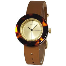 Timex Women&#39;s Tortoise Gold Dial Watch Brown Leather - $914.62 MXN