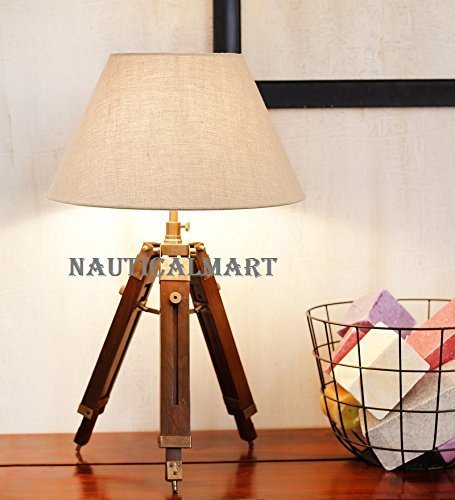 Nickle Finish Tripod Table Lamp W/ Cotton Shade By NauticalMart