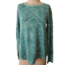 Teal Patterned Long Sleeve Crew Neck Top Size Medium - £19.84 GBP