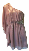 MATERIAL GIRL One Shoulder Batwing Dress Size 3 Metallic Shiny Pink Cocktail - $15.00