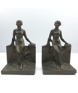 Antique 1920s Art Deco Bookend Pair Standing Nude Partly Draped Woman Ca... - $207.55 CAD