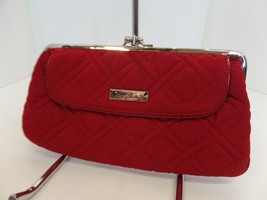 Vera Bradley Red Quilted Cotton Clutch Silver Accents Organizer Wallet 10&quot; X 5&quot; - £19.67 GBP