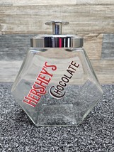 Hershey&#39;s Chocolate Glass Canister Jar w/ Chrome Lid  - Vintage! - £11.33 GBP